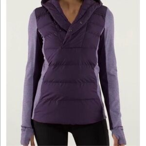 Lululemon Puffer Pullover Dark Purple Down Hooded Jacket Size 4. Flattering